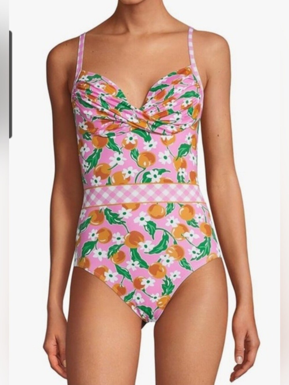 NWTDraper James X Lands End One Piece Swim Suit Size 14 Orange Print Pink Preppy